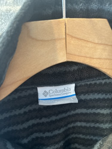 Columbia Womens Large 1/4 Zip Lightweight Fleece Pullover Top Black Striped VGC
