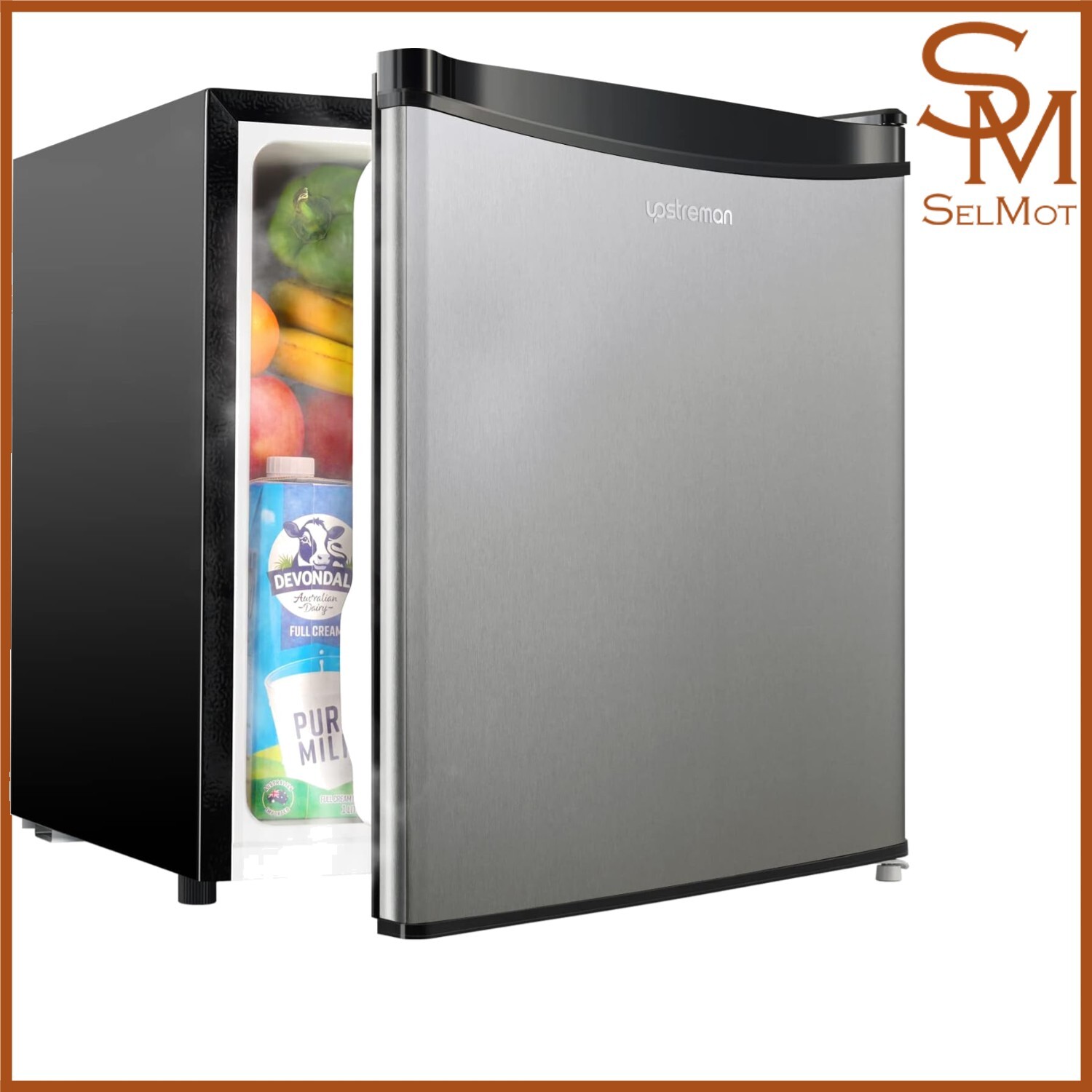 Kompakter Edelstahl-Mini Kühlschrank (46L) – Ideal für Schlafzimmer & Büros