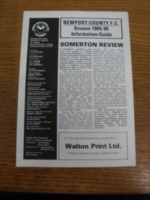 1984/1985 Newport County: Somerton Review - Official Information Guide For The S