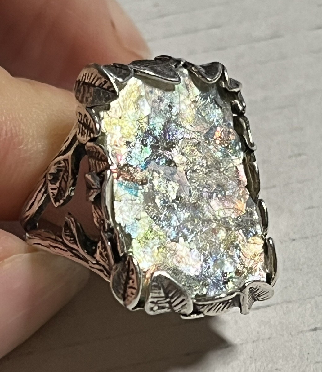 NWT OR PAZ STERLING SILVER 925 ROMAN GLASS RECTANGULAR RING SZ