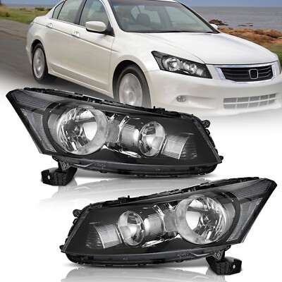 WEELMOTO Pair Headlights Assembly For 2008-2012 Honda Accord 4Dr Sedan Headlamps