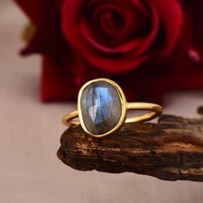 Labradorite Natural Gemstone Ring For Engagement Wedding Anniversary Gift Women