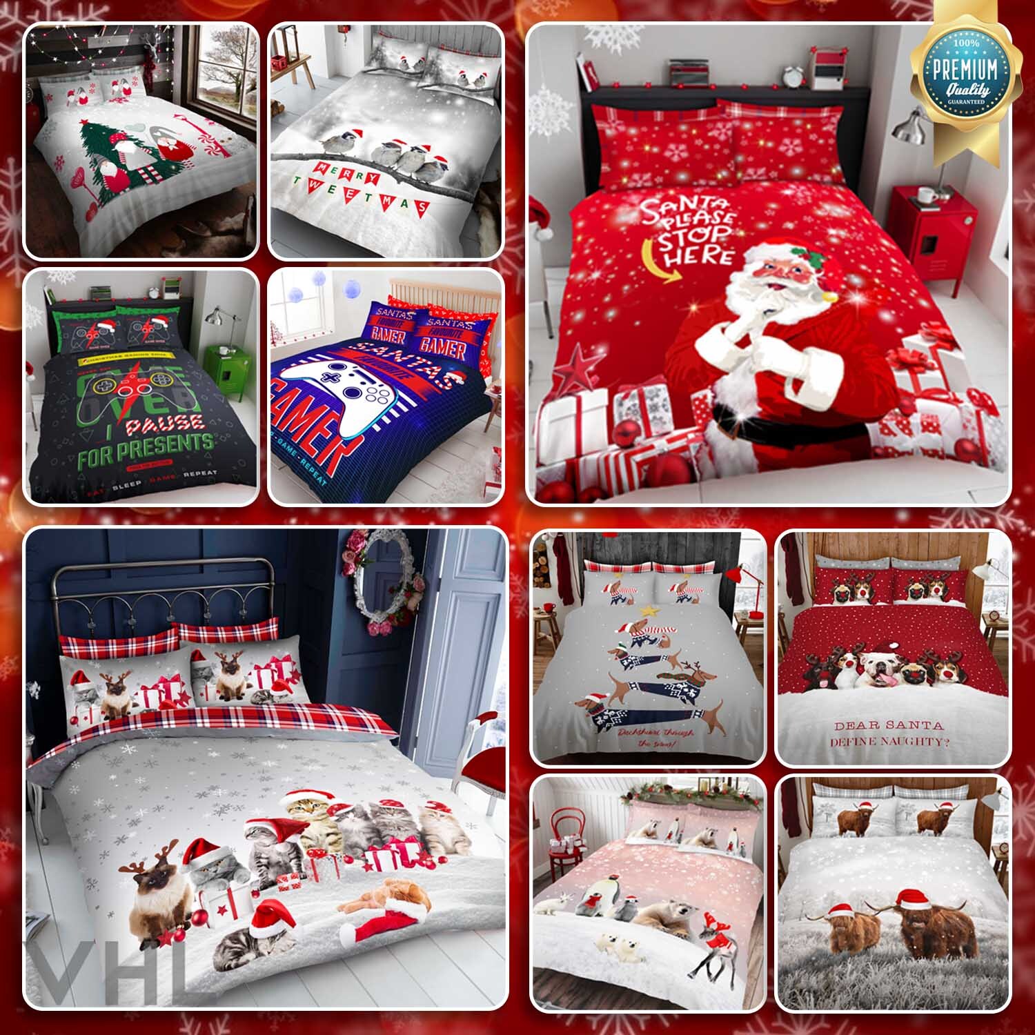 CHRISTMAS DUVET COVER Reversible Xmas Bedding Set Festive Bed Quilt