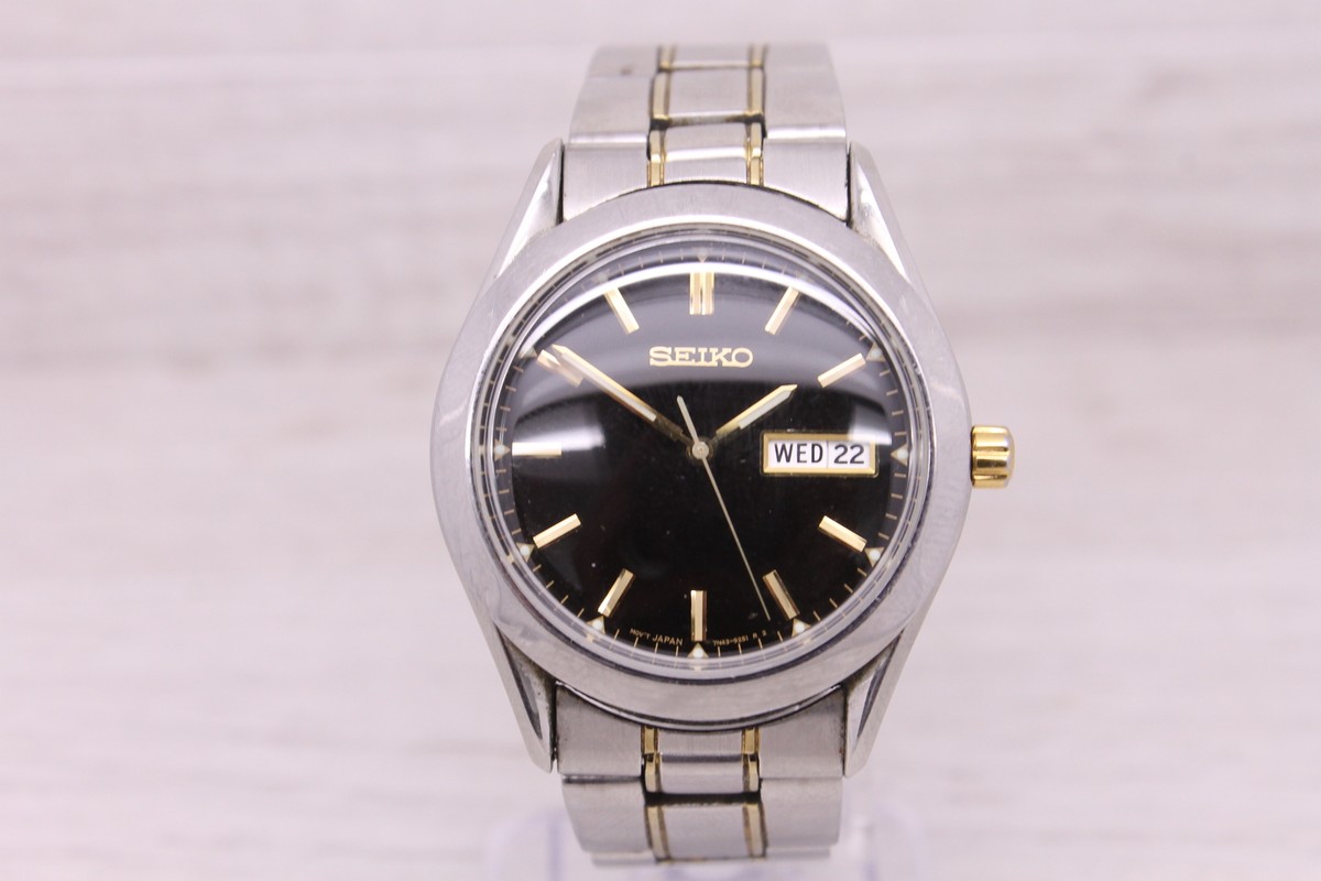 SEIKO 7N43-9070腕時計-稼働中 Vintage Seiko 7N43-9070 Black Day Date Men's Quartz