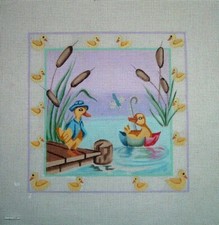 Sweet Duck Couple on Lake HP Handpainted Needlepoint Canvas WK
