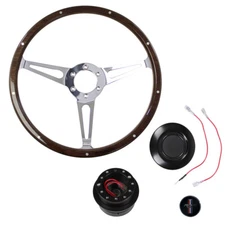CJ Classics Steering Wheel Kit 14" 6-Bolt Woodgrain With Black Running Horse ...
