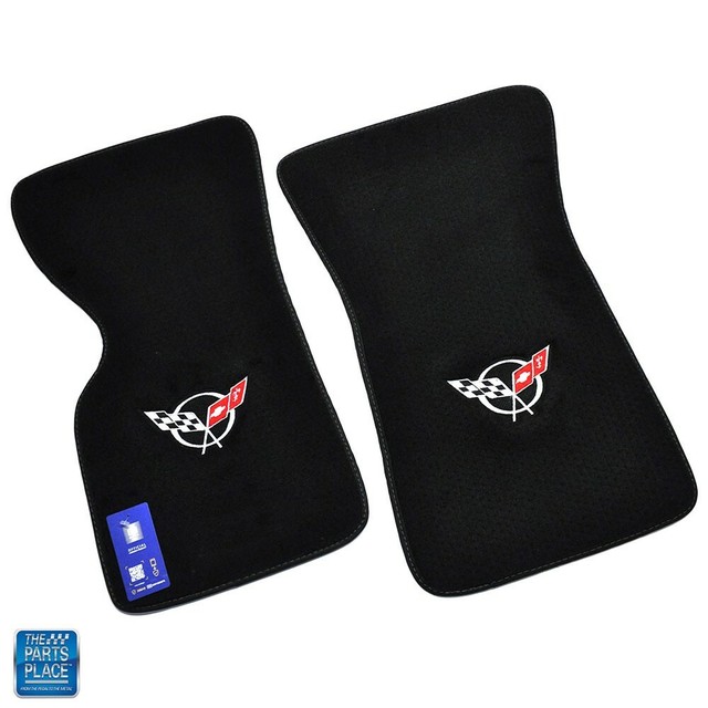 19681982 Corvette Floor Mats Carpet Black w/ Embroidered Corvette Logo