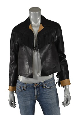 Ralph Lauren Black Label Leather Western Open Fringe Jacket