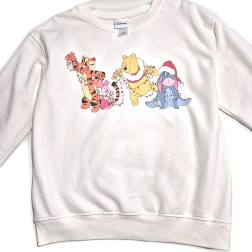 VTG Christmas Disney Winnie the Pooh White Sweatshirt Long Sleeve Pullover Sze M