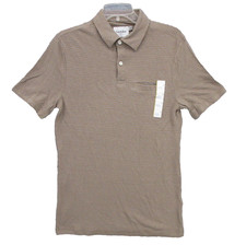 Goodfellow  Co Mens Polo Shirt Small Collared Sculptural Tan Striped Short Slv
