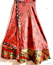 Incredible-art Vintage Silk Sari Magic Wrap Skirt Reversible Double Layer skirt,