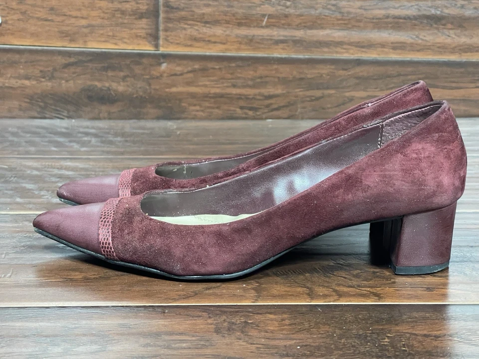 Zapatos de tacón Ellen Tracy Everett Cabernet de cuero con puntera para mujer talla 6,5 M usados en excelente estado Foto 2 de 4