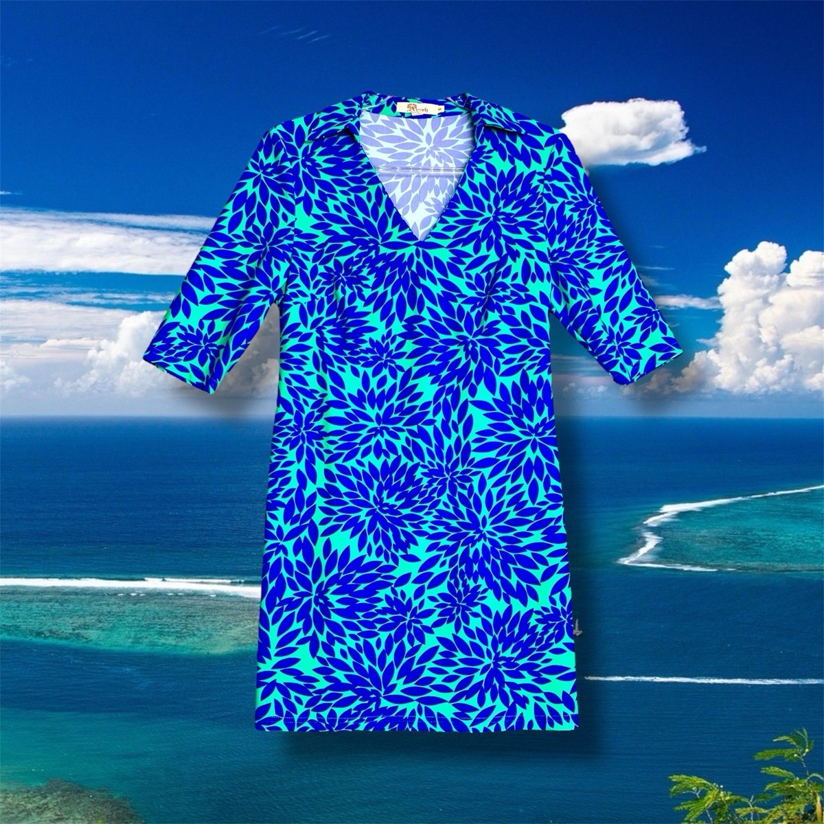 Anthropologie Aryeh Dress Womens S Turquoise Floral Collared Resort Cruise  Beach