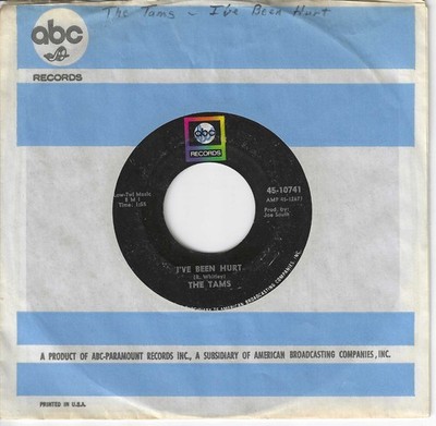 The Tams   I ve Been Hurt / Carrying On   ABC Paramount 10741 VG, 45 RPM Record