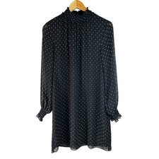 H&M Sheer High Neck Smocked Mini Shift Dress Black 4 Mod Academia Whimsigoth