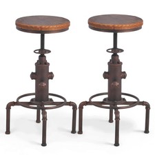 Pair of Vintage Industrial Barstools - Solid Wood Copper Water Pipe Cafe Stool