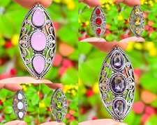 Rose Quartz,Amethyst Gemstone Handmade 925 Sterling Silver Ring Variation