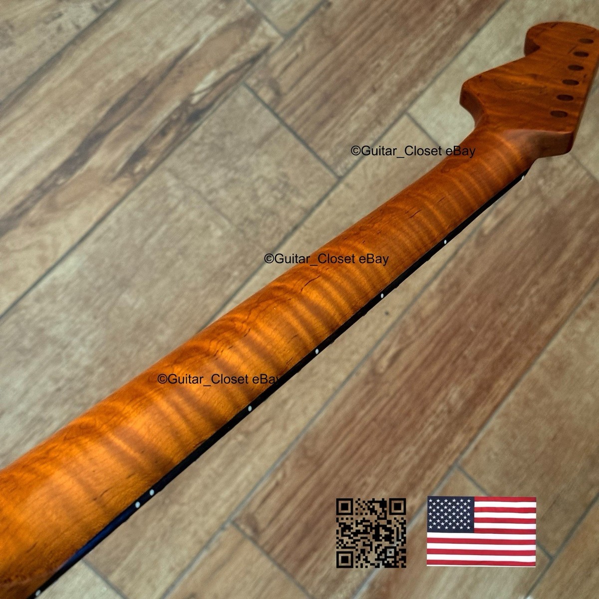 V-Shaped Roasted Flame Maple Rosewood Strat Neck Fits Fender