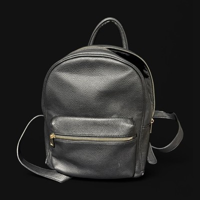 Women s Small Black Leather Backpack Zipper Closure Adjustable Straps One Pocket