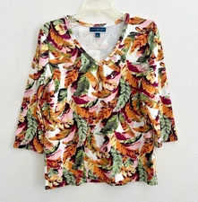 Karen Scott Women's Top Multi-Color Floral V-Neck 3/4 Sleeve Casual - Size Large