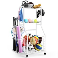 Sports Equipment Garage Organizer,Garage Ball Storage Rack with Wheels-Upgrad...