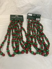 Vintage Christmas Garland Wooden Beads Red Green 9 Feet Long x2 Lot