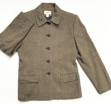 Talbots Vintage Houndstooth Blazer Jacket Womens Size 4 Brown Worsted Wool USA