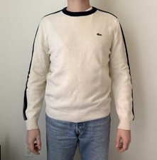 Lacoste Made in France Crewneck Sweater Size L FR5 Cream Navy Stripe Vintage