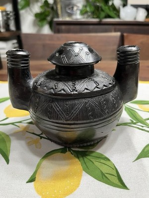 Hausa Ink Pot. A Traditional West African Black Clay Ink Pot