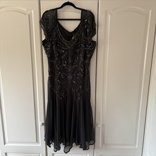 JOANNA HOPE Ladies Grey Lined Sequined Cocktail Evening Dress Cruise Party UK 24