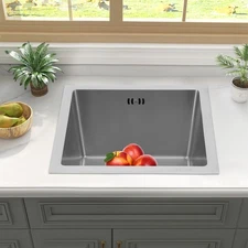 Stainless Steel Single Bowl Topmount Drop In Kitchen/Bar Sink 15" x 15"