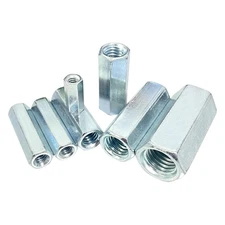 50 Packs 1/4''-20 Coarse Coupling Nuts, Hex Coupling Nut, Carbon Steel Galvan...