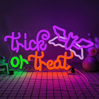 Halloween Neon Sign Bat Neon light for Wall Decor Dimmable Flashing Tick or T...