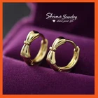 NEW 9K GOLD GF Cute Bow Knot Band Lady Girls Helix Ring Sleeper HOOP EARRINGS