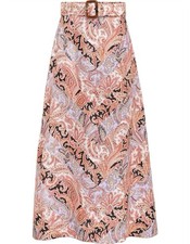 Zimmermann Botanica Chevron Skirt Size 1 AU 10 US 6 Belted Linen Midi Paisley