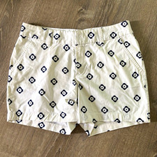 Le TIGRE Women s Size 8 White/Blue Geometric Chino Shorts Cotton Twill Zip