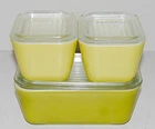 Lot of 3 Vintage Pyrex Refrigerator Dishes w/Lids Yellow/Green