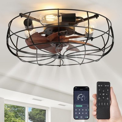Flush Mount Ceiling Fan with Light 20 Caged