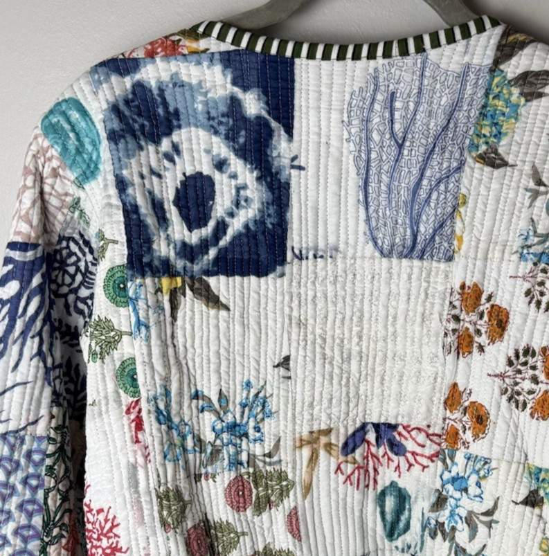 Patchwork Quilted Jacket Size Medium Button Front… - image 4