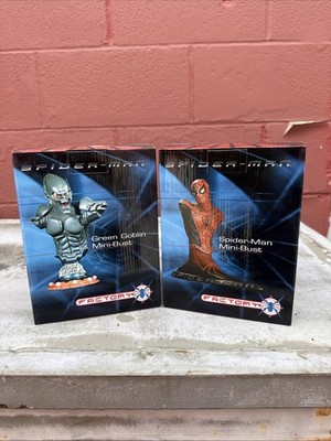LE 2002 Spider-Man & Green Goblin Mini Bust Factory X SET NIB Certificate Inside