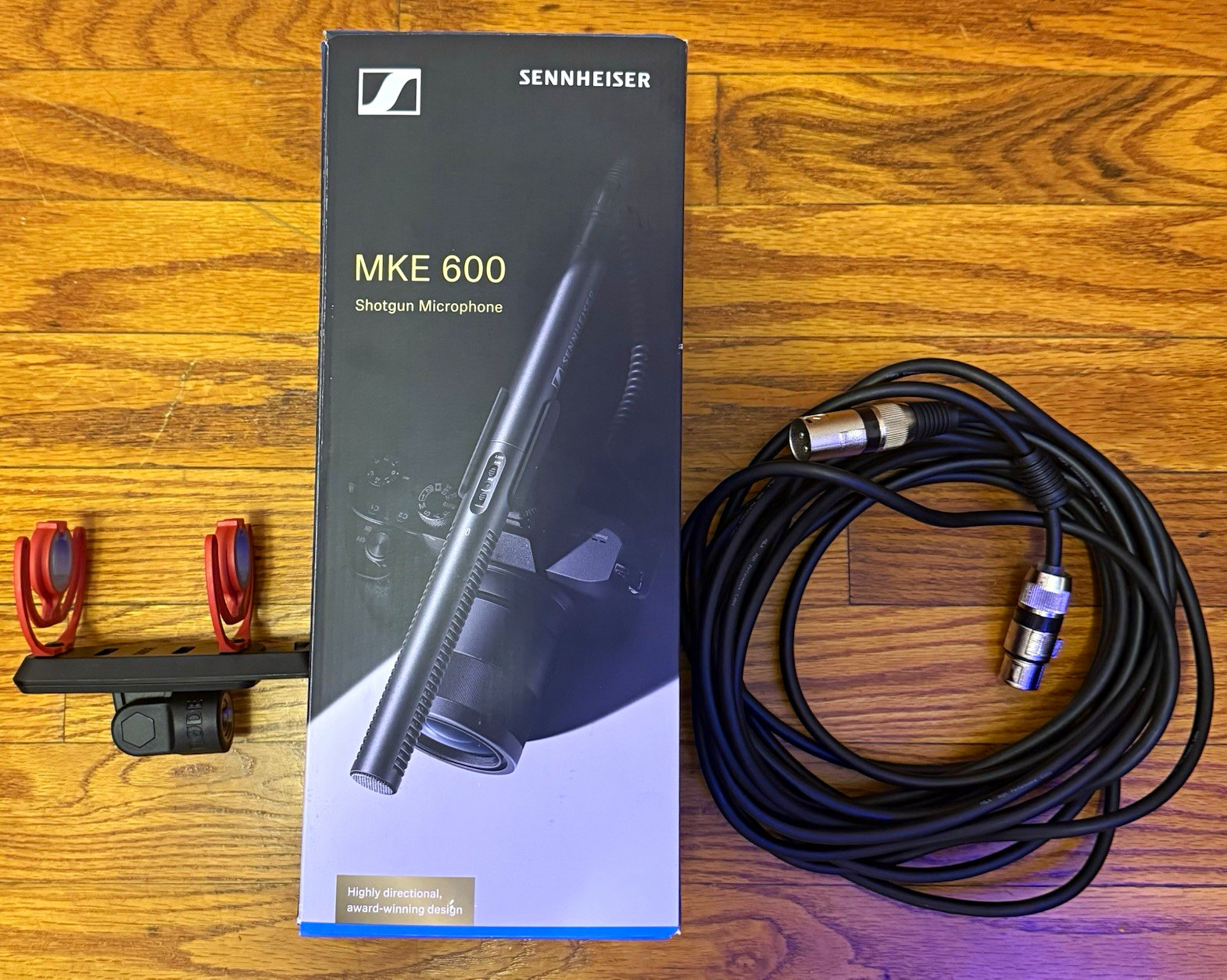 Sennheiser MKE 600 Shotgun Condenser Mic   Rode SM4R Shock Mount   H&A Cable
