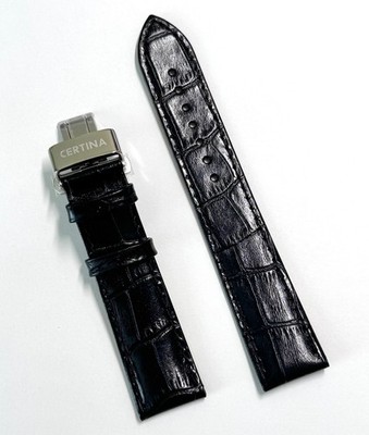 Original CERTINA 20mm BLACK Leather Watch Band Strap with Folding Clasp Buckle