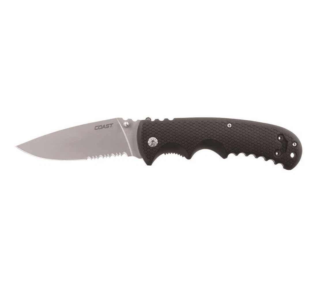 COAST 21484 DX318 Double Lock Stainless Steel Folding Knife, Serrated Blade