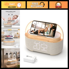 Bluetooth Speaker Alarm Clock with Wireless Charger, FM Radio, LED Night Light,