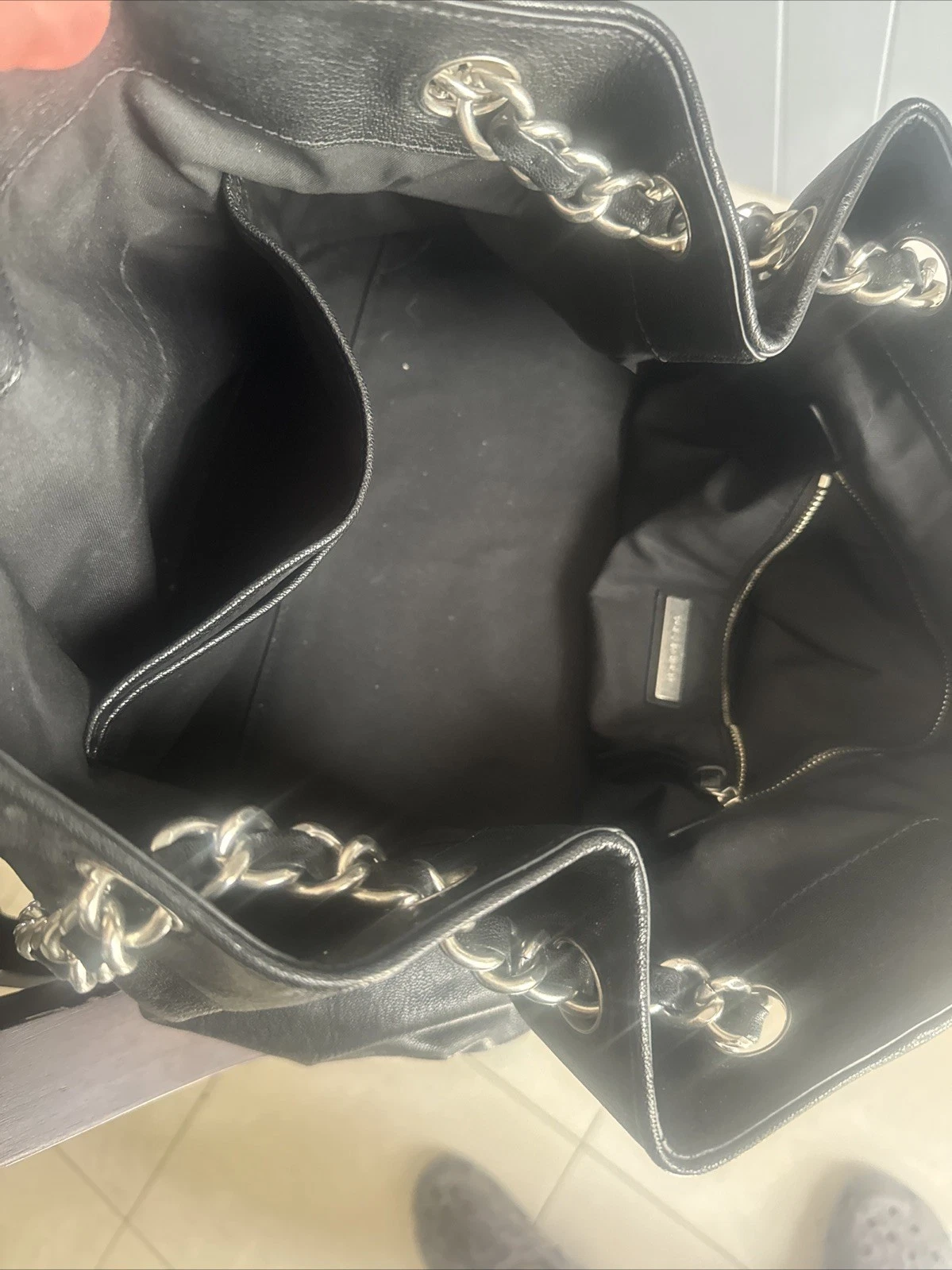 Borsa Tory Burch nera invecchiata in pelle Fleming catena 2 vie con nappa e sacchetto antipolvere