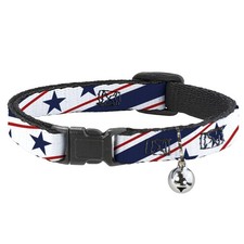 Cat Collar Breakaway with Bell Americana Diagonal Stars  Stripes White/Red/Blue