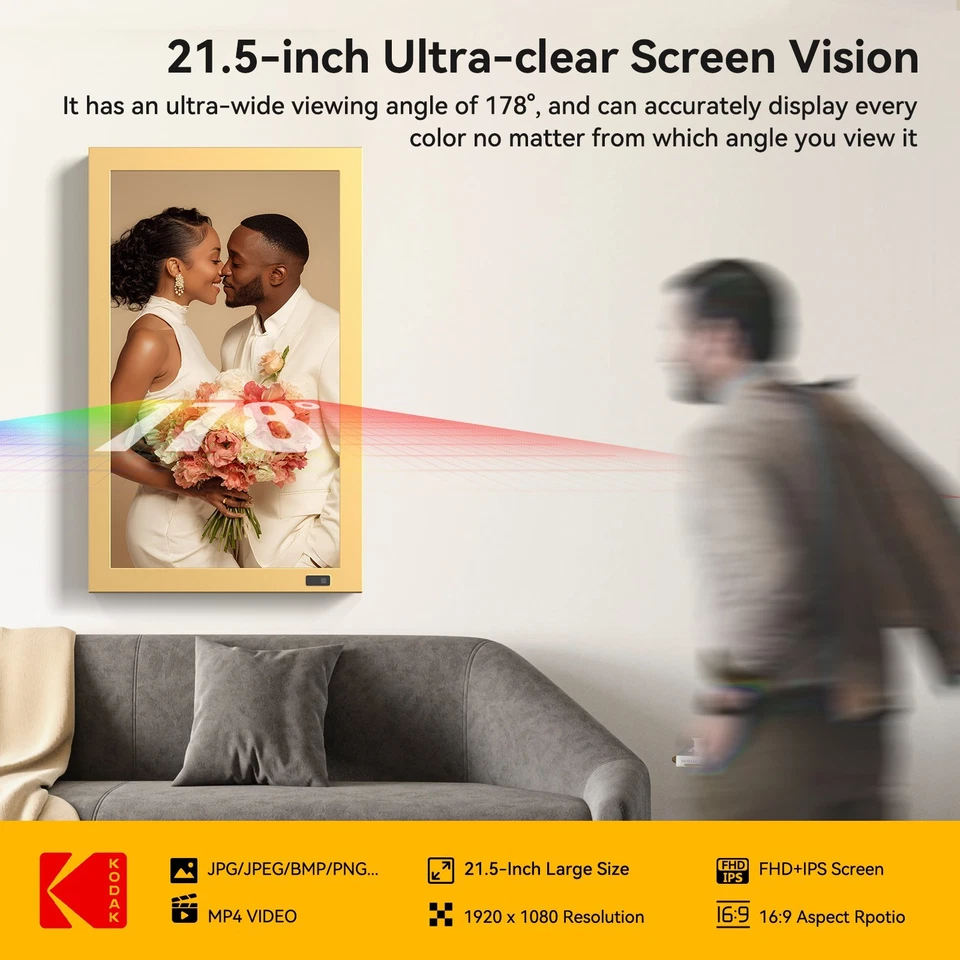 KODAK 21.5” Wi-Fi Digital Photo Frame 32GB (WF215) in Metal Gold or Black Wood - Image 3 of 4