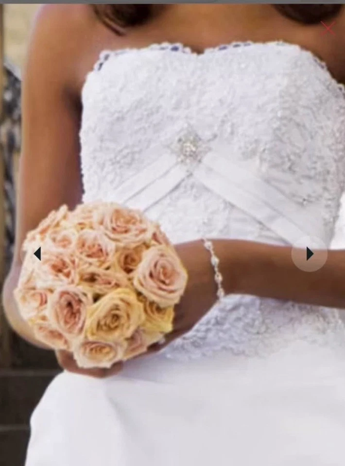 David’s Bridal Taffeta Beaded Metallic Lace Bodice Wedding Dress Sz12 #T9325 NWT - Image 2 of 4