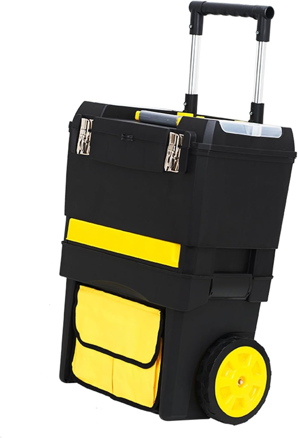 2 in 1 Rolling Toolbox on Wheels, Stackable Tool Box with Pull Handle, Plastic