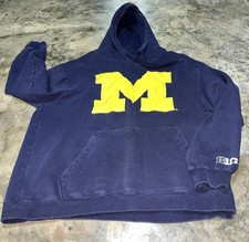Vintage Michigan Wolverines Hoodie Men's XL Navy Blue Faded Embroidered